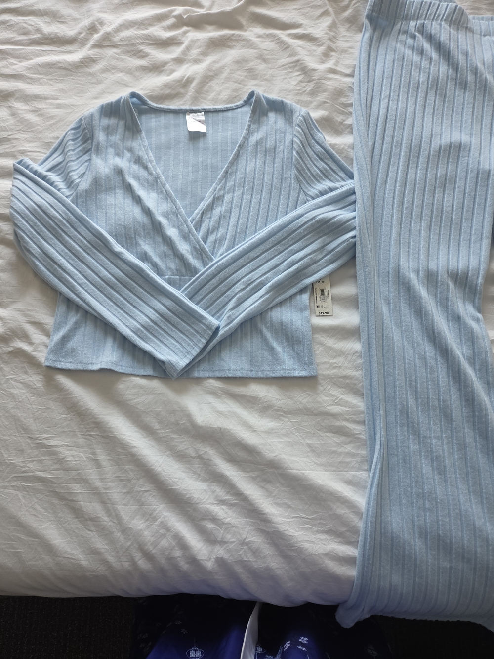 No Boundaries Light Blue Ribbed Wrap Top